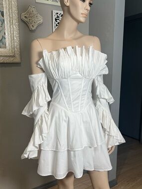 ASOS White Off-Shoulder Ruffle Tiered Dress
